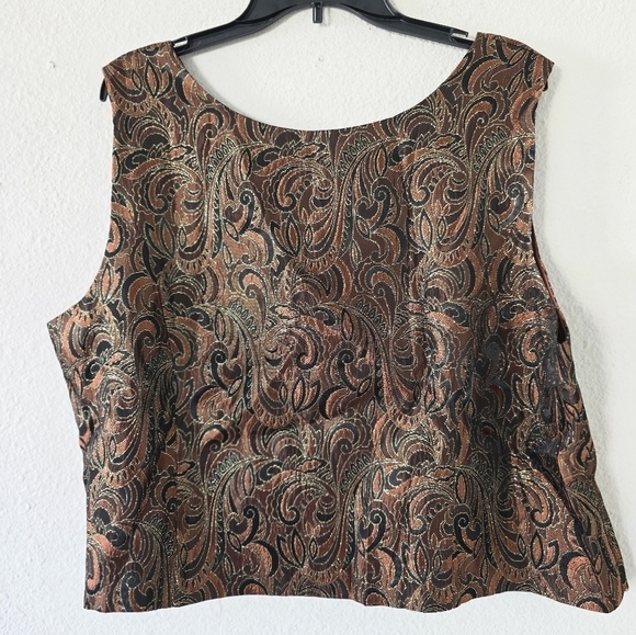 Positive Attitude Sleeveless Blouse Womens 24 Plus Brown Paisley Minimalist - Picture 5 of 10